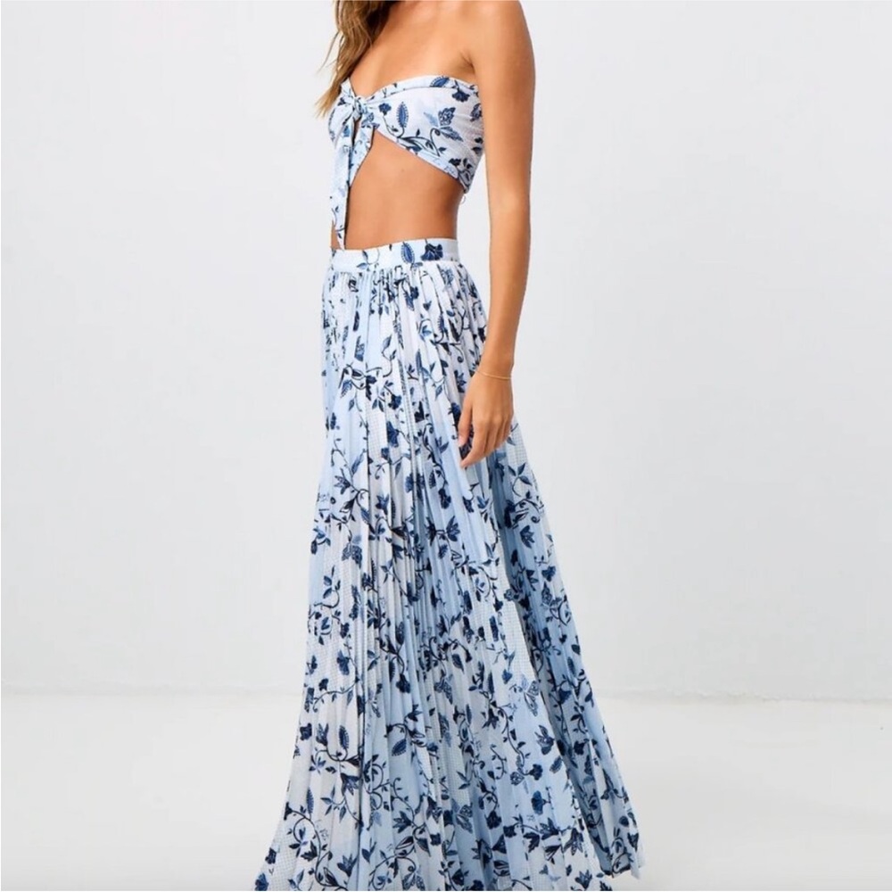 Floral Blue Strapless Maxi Skirt